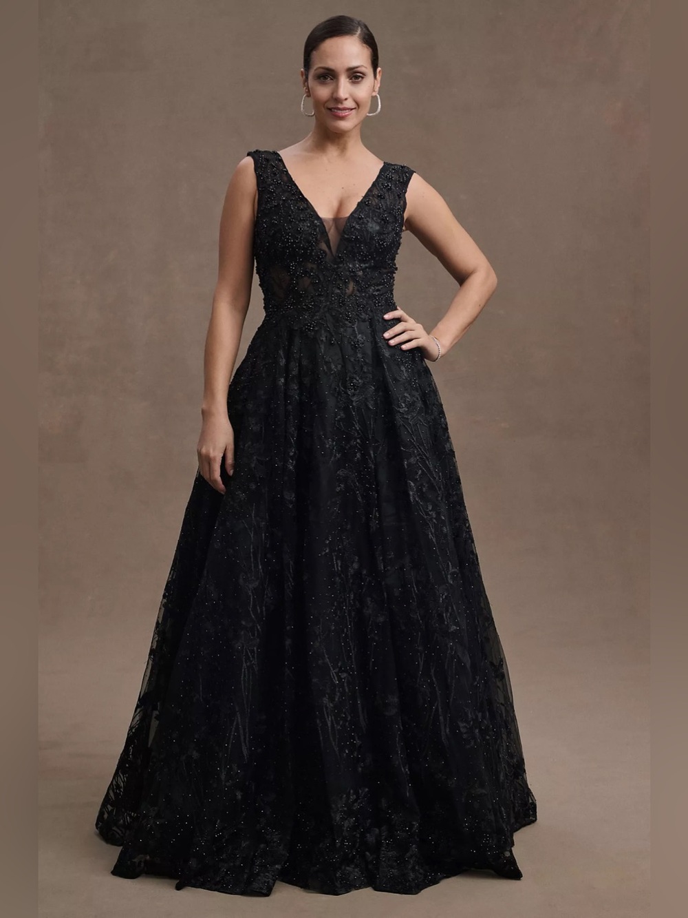 Mac Duggal Gianna V-Neck Beaded A-Line Gown